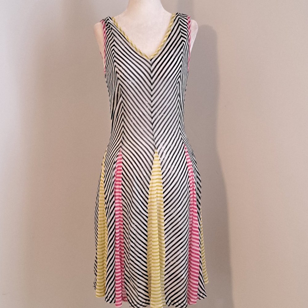 Lynn Ritchie Silver Sleeveless Multi Color Striped Dress Size Misses XS